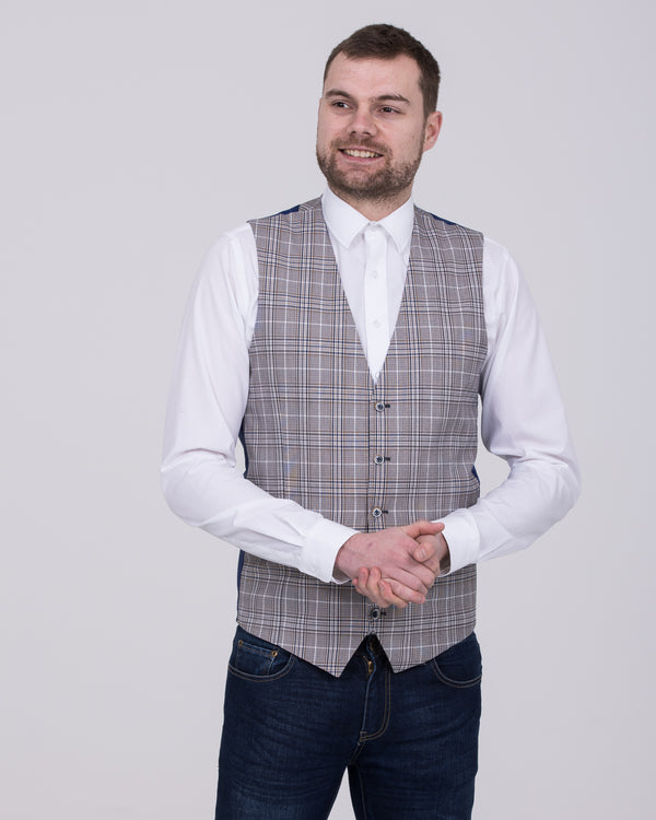 Skopes Whittington Slim Fit Tall Checked Waistcoat (stone/navy)