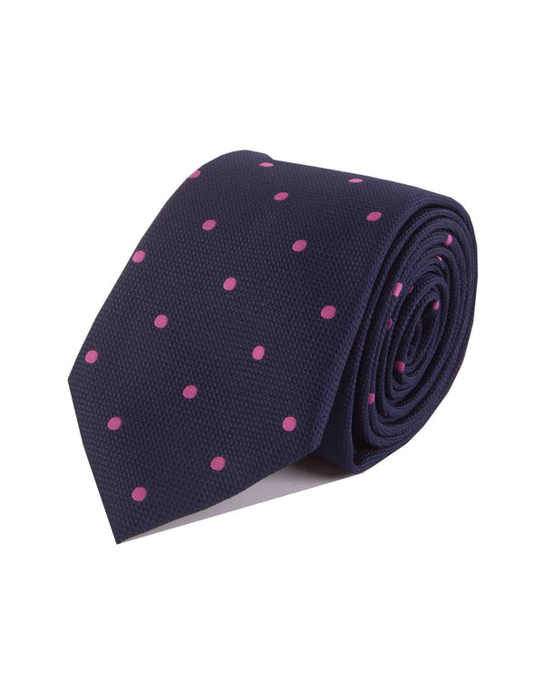 Double Two Extra Long Dotted Tie (navy/pink)